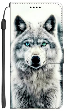 EuoDuo Compatible with Samsung Galaxy Z Fold 4 Animal Wallet Case PU Leather Flip Cover with Card Holder Magnetic Closure Book Folio Phone Holster - Grey White Wolf