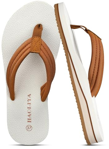 HAOLIRA Flip Flops damtyg mjuk ortopedisk tåavskiljare med båge-stöd lätt, bekväm, halkfria, sommar, strandsandaler, Gul vit, 38 EU