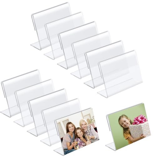 Satiskid 12Pcs Clear Acrylic Self Standing Photo Frames Freestanding Acrylic Photo Frame 2x3 Mini Display Stand for Home Bedroom Office