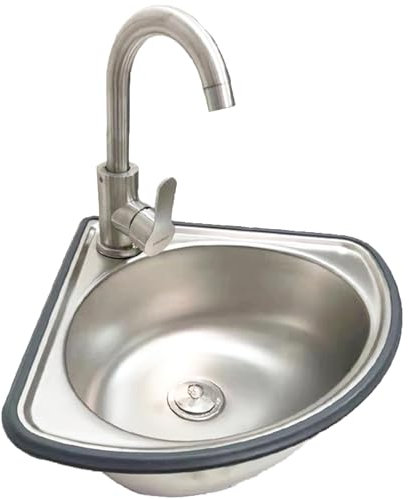 Fregadero de esquina de acero inoxidable montado en la pared, lavabo de cocina de un solo tazón con grifo de agua fría y caliente, ideal para baño, restaurante, inodoro