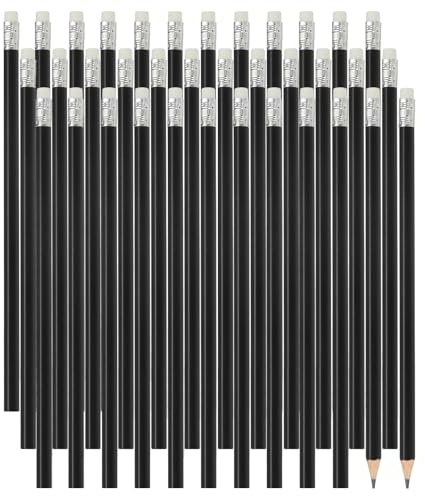 PATIKIL Hexagonal Wooden Pencils Bulk, 48 Pack HB Graphite Pencils with Eraser for Office Supplies, Engineering Marking Writing Art Drawing Supplies, Black