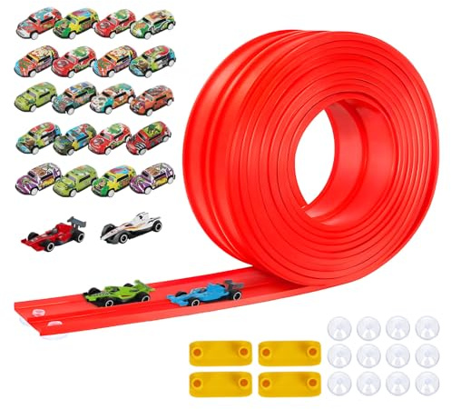 pista da corsa, autostrada flessibile 4 m con 24 auto Diecast, 12 suckers, 4 spine, Dual Racetrack, giocattolo auto pista, regali per 3 4 5 6 7 8 anni ragazzo ragazza bambini