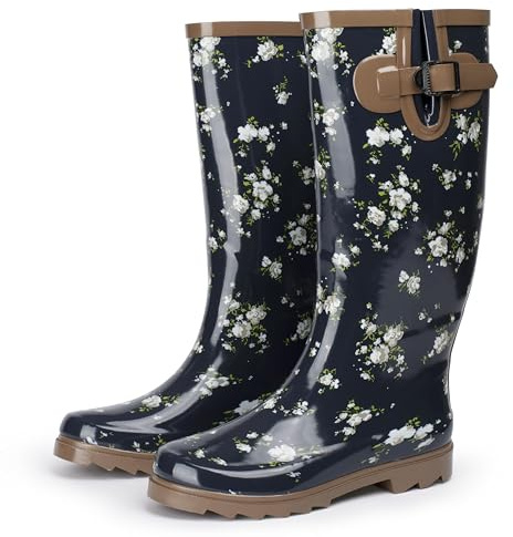 Alpine Swiss Izzy Womens Waterproof Mid Calf Rain Boots | Tall Rubber Garden Boots | Anti-Slip Outdoor Work Mud Boot | Wellington Boots Rain Shoes