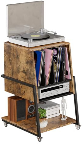MSFE Soporte Tocadiscos Vinilo con ruedas Mueble Tocadiscos con Almacenamiento de Vinilo Vinyl Record Player Stand Hasta 120 Albumes/140KG Mueble HIFI Soporte Vinyls con Almacenamiento 43x53.4x73.6CM