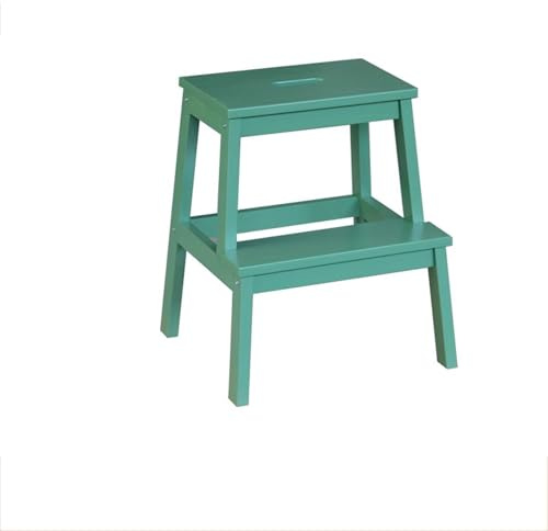 Sgabello in legno massello, scala a doppio strato per interni, per uso domestico, cambio scarpe, sgabello da arrampicata alto e basso, design robusto ed elegante (verde)