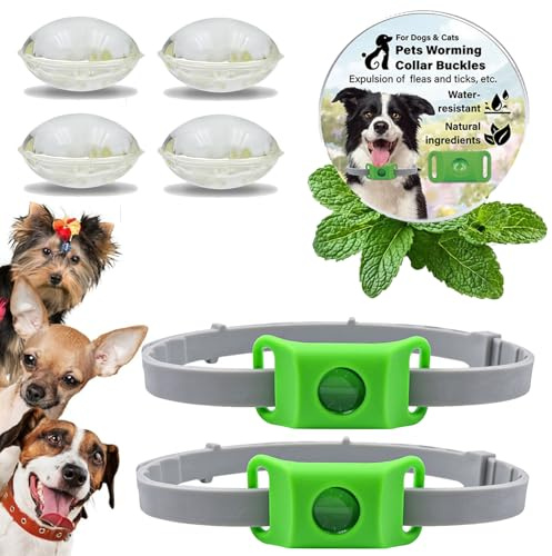Collier Anti Puces pour Chien, RéGlable Collier Chien, Pendentif RéPulsif Aux Huiles Essentielles avec 2 Capsules RemplaçAbles, éTanche, Durable (Vert,2pcs)