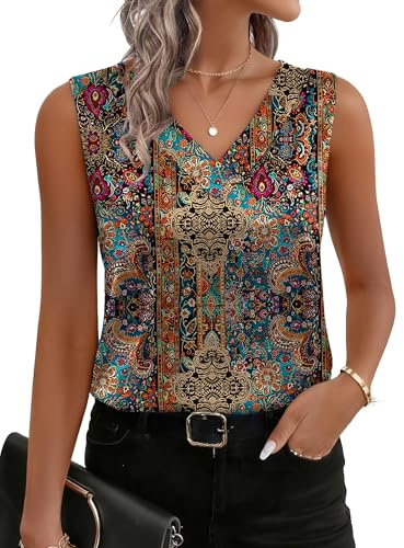 Zeagoo Camiseta de Tirantes de Satén para Mujer Top Elegante de Cuello en V Camisola sin Mangas Efecto Seda Blusa Casual de Verano Top Básico Sedoso