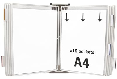 Djois 414102 – metallväggdisplaysystem Tarifold, A4, 10 fickor, vit, 1 st, skyddar och organiserar dokument, omedelbar åtkomst, utbyggbart, miljövänligt