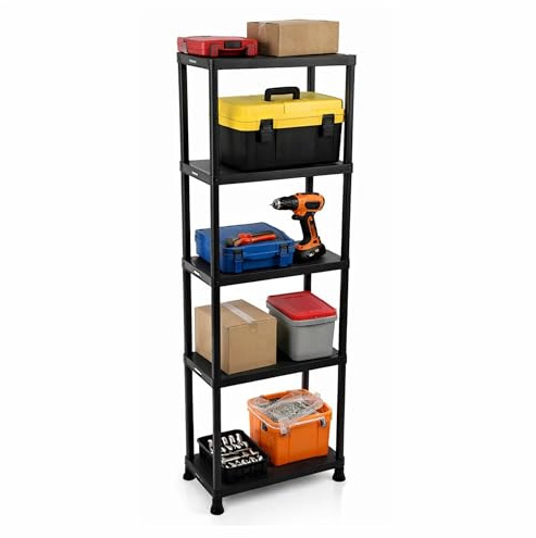 Oypla 5 Tier Black Plastic Heavy Duty Shelving Racking Storage Unit