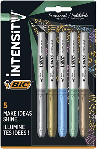 BIC Metallische Permanentmarker — 5er-Pack — verschiedene metallische Farben — für dunkle und helle Oberflächen — geruchsarm (verschiedene Modelle)