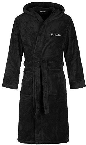 Di Vadini Unisex Herren Damen Bademantel Florenz mit Kapuze I Morgenmantel flauschig I Nachtwäsche aus edler Mikrofaser Farbe: Black Gr. 4XL