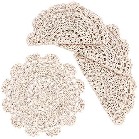 Phantomon Tischsets, handgefertigt, gehäkelt, rund, Baumwolle, Spitze, 25,4 cm, Beige, 4 Stück