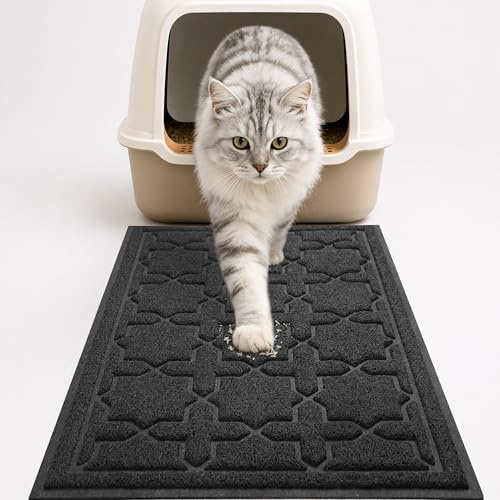 Yimobra Katzenstreu Matte, 90 x 60 cm, wasserdichte Katzenklomatte rutschfest Katzenklo Unterleger Matte, Einfache Reinigung Katzenklo Vorleger, Schwarz
