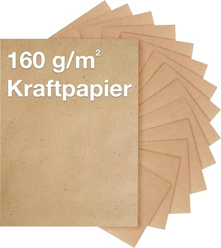 200 hojas de papel de estraza de 160 g/m², DIN A4, color marrón, de cartón natural, adecuadas como cartón para manualidades, cartón de estraza, scrapbooking, imprimibles