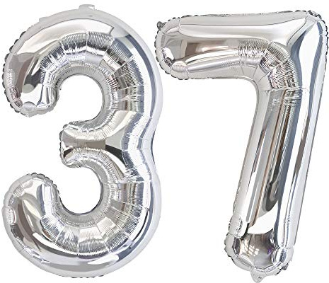Ponmoo Foil Palloncini Numeri 37 73 Argento, Gigante Numero 0 1 2 3 4 5 6 7 8 9 10-19 20-29 30-39 40 50 60 70 80 90 100, Gonfiabili Palloncino per Anniversario, Decorazione Feste di Compleanno