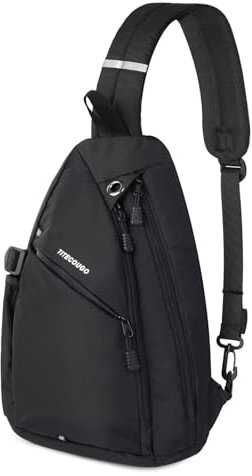 TITECOUGO Sling Backpack Travel Shoulder Bag One Strap Crossbody Bags Lightweight Chest Daypack Camp Day Packs for Women and Men Hiking Accessories Large Black