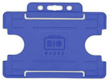 BioBadge Mid Blue ID Card Holder OpenFaced for ID Badge Landscape 100 Pack