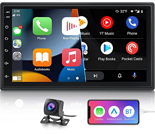 Double Din Car Stereo Compatible with Apple Carplay and Android Auto 7 Inch 2.5D Touch Screen Car Radio with Bluetooth and Backup Camera Support Mirror Link and Subwoofer