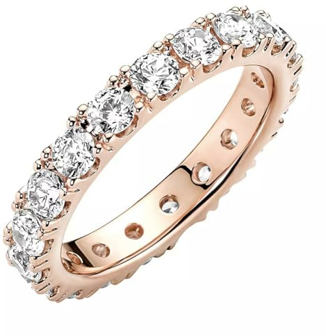 Pandora Timeless Bague Éternité Rang scintillant en métal plaqué or rose 14 carats avec zircones cubiques transparentes, taille 52