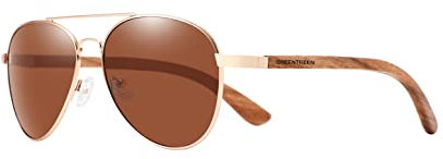 GREENTREEN Holz Pilotenbrille Herren Damen: Polarisierte Fliegerbrille mit Metallrahmen - Unisex Retro Klassische Sonnenbrille für Fahren Reisen - Autofahrer Modebegeisterte - UV400 Schutz