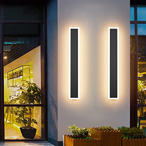 Aipsun 2 Pack Outdoor LED Wall Light,23.6 inch LED Modern Porch & Patio Wall Sconce Black Exterior Lights Wall Light for Entrance, Hallway, Garage, Porch(Warm Light 3000K)