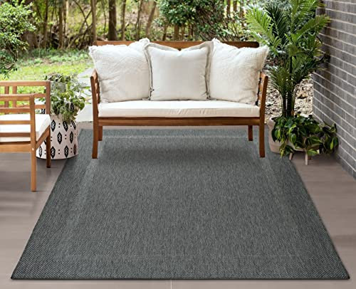 Mia´s Teppiche Malaga In- & Outdoor Teppich Flachgewebe, Modisches Design, Schicke Farben, für Balkon und Terrasse geeignet, Waschbar- und Witterungsbeständig, Anthrazit, 240 x 340 cm