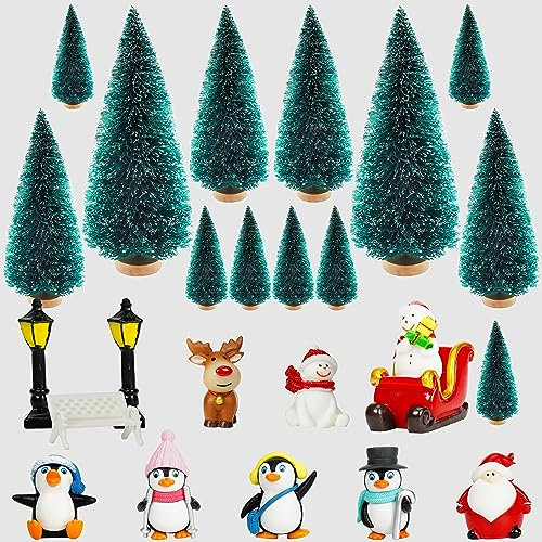 BELLE VOUS 24 tlgs Miniatur Figuren Winter Set - Weihnachtsfiguren Mini Zum Basteln - Mini Deko Weihnachten & Puppenhaus - Inkl. Weihnachtsmann, Mini Schneemann, Pinguine & Mini Tannenbäume