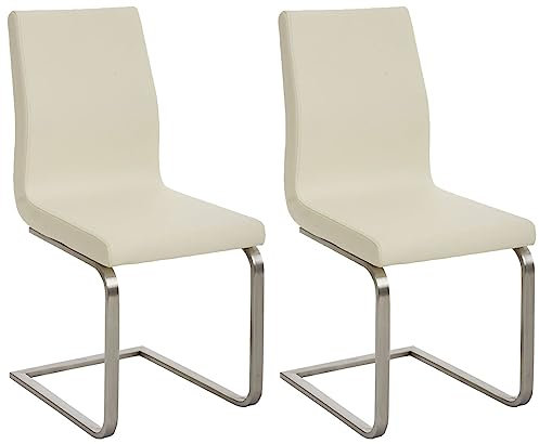 CLP 2er Set Esszimmerstühle Belfort, Freischwinger mit Polsterung, Kunstlederbezug, Edelstahlgestell, Küchenstuhl modern, Farbe:Creme