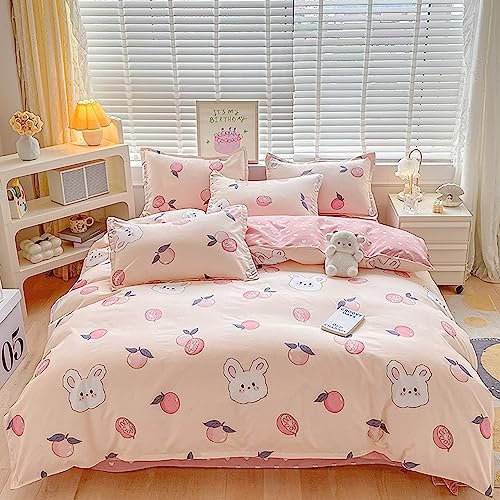 Yaofeiou Rosa Bettwäsche 135x200 Kinder Bettbezug Kaninchen und Süße Orange Muster Weich Microfaser Wendebettwäsche Frauen Mädchen Deckenbezug Einzelbett mit Kissenbezug 80x80