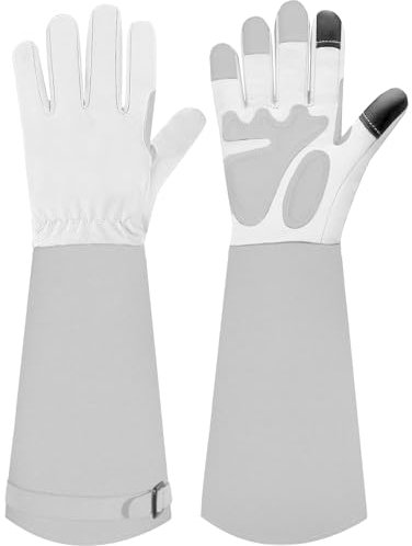 SLARMOR leather Gardening Gloves for Women/Men - Thorn Proof Cowhide Leather Rose/Blackberry Pruning Heavy Duty Garden Gloves Thick Palm Gauntlet Garden Work Gloves with Forearm Protection