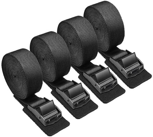 Aulese 4 Correas tensoras Negras, 250 kg, Capacidad de Carga de 2,5 m, Correas de sujeción con Hebilla de Acero Inoxidable, Correa de sujeción para Coche, portabicicletas y Camping
