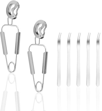 LERANXIN Set di 7 Pezzi per Lumache - Forchette e Pinze in Acciaio Inox - Facile da Conservare - Posate per Casa, Ristorante e Hotel