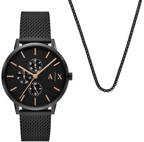 Armani Exchange Watch for Men Automatic Movement and 46mm Case Size with Stainless Steel Leather or Silicone Strap, Jet Black