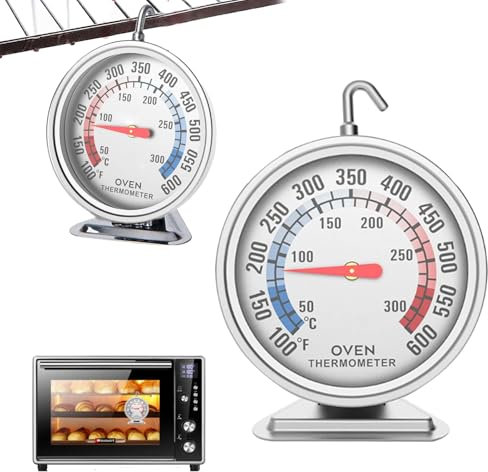 Thermomètre de four, en acier inoxydable, avec grand cadran, double échelle, Celsius et Fahrenheit, pour la cuisson, le barbecue et la cuisson (argenté)