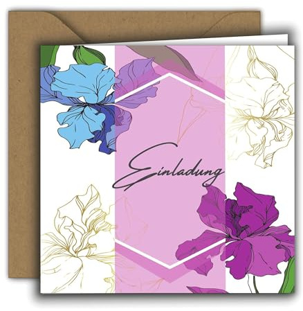 Edition Colibri Premium inbjudningskort med kuvert – elegant vikbart kort 15 x 15 cm för bröllop, födelsedag, nattvardsgång, konfirmation och festliga tillfällen, iris