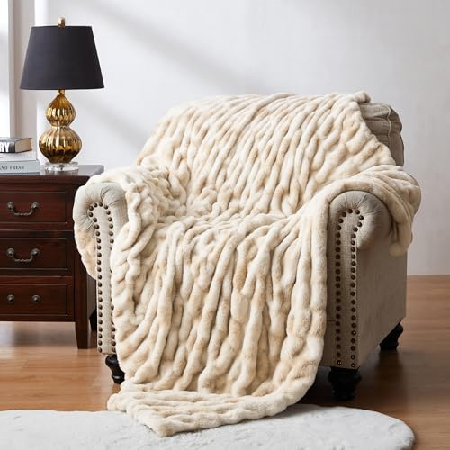 R.SHARE Coperta Fluffy Morbida e Calda Coperta Invernale a Bolle Per Letto Divano Camera da Letto Ufficio (Caramello, 125 x 150 cm)