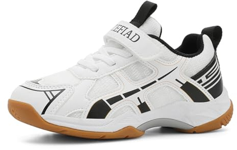 Ozefiad Boys Girls Badminton Shoes Kids Court Tennis Shoes Pickleball Racket Sneakers for Child Comfort Non Marking Anti-Slip Sport Squash Shoes (Little Kids/Big Kids) White Black