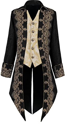 Txiaan Veste de smoking médiévale pour homme broderie gothique steampunk(3XL,YT2303BK)