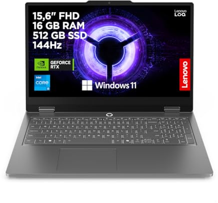 Lenovo LOQ Essential Gaming AI Laptop | 15.6 FHD 144Hz | NVIDIA GeForce RTX 5050 | Intel Core i5-13450HX | 16GB RAM | 512GB SSD | Windows 11 | QWERTZ | Weiss-beleuchtet | Grau | 3 Monate Game Pass