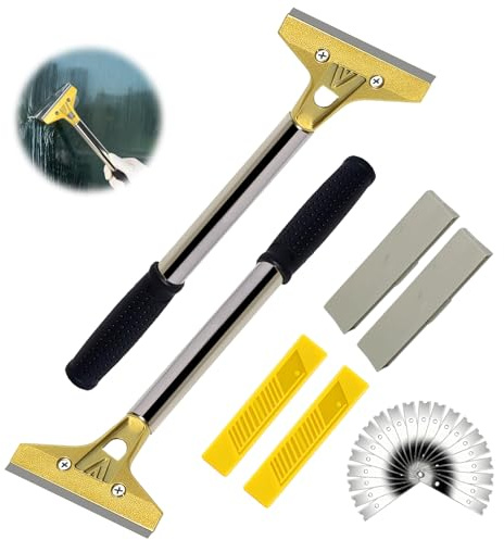 Grattoir Vitre Plancha 2pcs avec 20 Lames – Grattoir Plaque Vitrocéramique, Outil de Grattage pour Verre, Cuisine, Mur, Carrelage, Publicités, Papier Peint, Usage Maison et Atelier