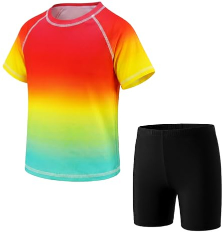 Keyck Maillot de Bain Garcon 2 Pieces Rashguard et Short de Bain 3-11 Ans | Anti-UV Haut de Bain, Manches Courtes, Séchage Rapide, T-Shirt Ensemble Protection Solaire, Natation Plage Surf pour Enfants