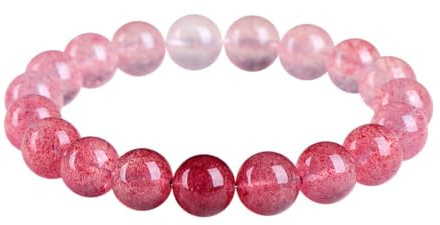 Armband med stretchpärlor och naturlig gradient av jordgubbskvarts | Handgjorda stretcharmband för kvinnor, healing Energy Quartz Stone Bead för födelsedagspresenter