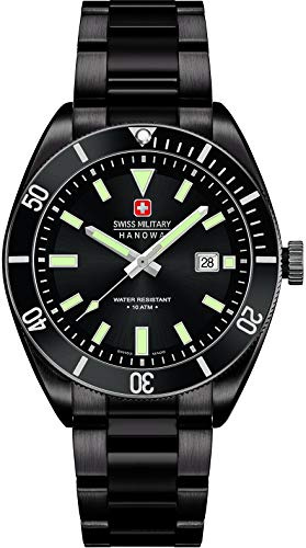 Swiss Military Men's Quartz Watch with Black Dial Analogue Display and Black Stainless Steel Plated Bracelet 6-5214.13.007