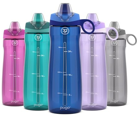 Pogo BPA-Free Tritan Plastic Water Bottle with Soft Straw, 32 Oz, Blue