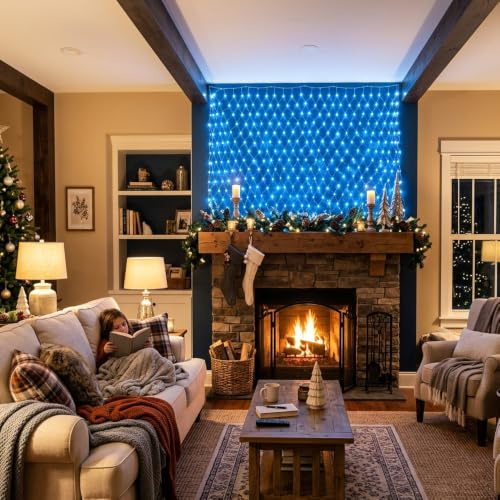 LightsGo Net Fairy Lights Outdoor Indoor LED Fairy Lights 120LEDs 1.5m*2m Blue - 8/16H Timer, 8 Modes, Memory