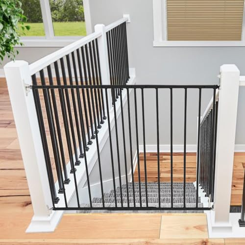 Safetots Top of The Stairs Screw Fitted Stair Gate, Black Metal, 62.5cm - 106.8cm, Metal Baby Gate, Screw Fit Safety Barrier, Stylish and Practical Safety Gate