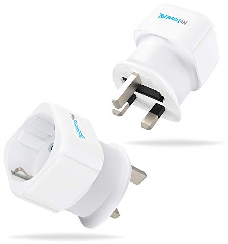 MyTravelPal EU to UK Plug Adapter (2 Pack) | Europe Schuko 2 Pin to 3 Pin