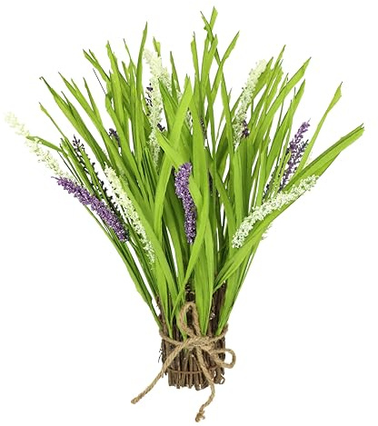 Konstgjord gräsbuske med lavendel gräs midjeband lavendelblommor konstgräs buske bunt stågräs blommor grässling dekoration konstgjord växt gräs-bunt grön växt prydnadsgräs gräs buskar