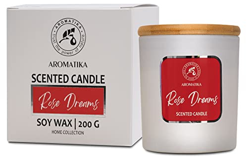 Duftkerze Rose im Glas - Rose Duft für Aromatherapie mit Natürliche Rosenöl - Roseduft - Sojakerze für Hause - Wunderschöner Intensiver Duft - 45 Stunden Brenndauer - Weiß 200 g
