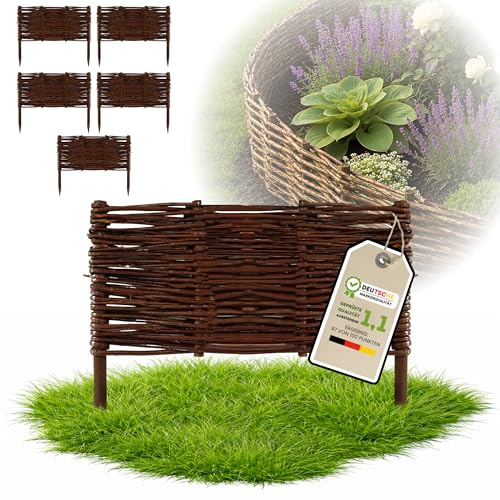 Floranica 5 pezzi Recinzione in vimini 30 cm x 30 cm – Staccionata da giardino intrecciata Palizzata Recinzione naturale Bordo aiuola